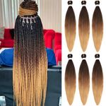 Samtress 30 Inch Black Brown Honey Blonde Braiding Hair 6 Packs Pre Stretched Braiding Hair Hot Water Setting Crochet Braids Hair Yaki Texture Kanekalon Synthetic Braiding Hair Extensions (#1B/30/27)