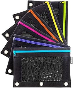 BAZIC Products Pencil Pouch 3 Ring Binder Pouch w/Rivet Enforced Rings Holes, Neon Black Color Mesh Window Zipper Pouches, 144-Pack