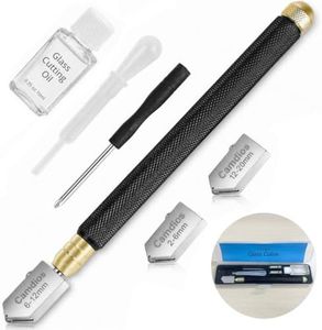 Glass Cutter 2mm-20mm, Upgrade Glass Cutting Tool with Glass Cutting Oil, Pencil Style Oil Feed Carbide Tip Glass Cutter for Mirror/Tiles/Mosaic.