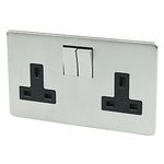 Crabtree 7316/SC Platinum Twin Switch Socket. Screwless Flatplate Low Profile. Satin (Brushed) Chrome finish.