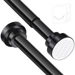 Stainless Steel Extendable Shower Curtain Rod Tension Pole (132cm-195cm) Black, including 2 Holders,Net Voile Curtains Rail,Adjustable Telescopic Rods Extendable for Kitchen Cupboard Bathroom Window