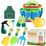 10PCS Kids Gardening Tool Set- childrens gardening tools Shovel Rake Sprayer Apron Gloves Watering Can and Tote Bag, Outdoor Tools Fun Toys Gift Sets for Boys Girls (10PCS)