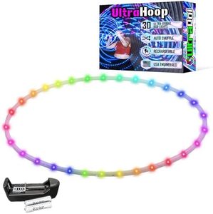UltraPoi UltraHoop Shuffle LED Hoop – 34” OD x 3/4" HDPE – Smart Auto Color Changing LEDs w/ 100+ Light Patterns – Rechargeable, Collapsible, Beginner to Advanced Glow Flow Toys Hoola Hoops for Raves