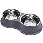 Dog Bowls Double Dog Water and Food Bowls Stainless Steel Bowls with Non-Slip Resin Station, Pet Feeder Bowls for Puppy Medium Dogs Cats (Grey)