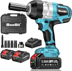 Seesii 1300NM High Torque 1/2 Impact Wrench, 960Ft-lbs Brushless Impact Gun Kit with Friction Ring, 2x 5.0Ah Rechargeable Battery, Cordless Impact Wrench for Truck, Heavy-duty Project, WH800