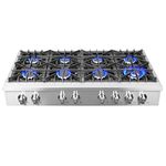 FORNO Cossato 48" Inch. Gas Rangetop with 8 Sealed Burners Cooktop - Drop-In Stainless Steel Stove Top Heavy Duty Cast Iron Grates with Auto-ignition, Griddle, Wok-Ring and LP conversion Kit