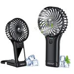 Handheld Fan, USB Rechargeable Mini Portable Fan, Personal Small Silent Hand Fan 4 Speeds with Mirror, Battery Operated Table Desk Fan for Office Outdoor Home Travel (Black)