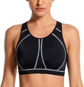 SYROKAN Women's High Impact Full Support Wire Free Padded Active Sports Bra Black 34D