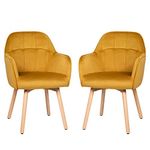 Giantex Modern Velvet Arm Dining Chairs Set of 2, Cute Chairs w/Solid Wood, Non-Slip Foot Pads, Comfortable Accent Leisure Chair for Living Room, Dining Room, Bedroom (2, Yellow)