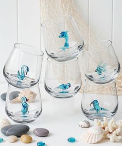 HeguSun 3D Drinking Glass Cup with Handmade Glass Animal Figurines Inside,Stemless Glass for Water,Wine,Milk,Beverages, 12oz… (Water Animals)