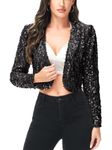 Anna-Kaci Womens Shiny Sequin Long Sleeve Glitter Cropped Blazer Bolero Shrug, Black, Small