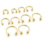 JSDDE 10pcs 16G Stainless Steel Horseshoe Nose Ring Hoop Circular Barbell Septum Lip Piercing Cartilage Earrings 6mm-14mm Gold