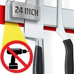 Strong Adhesive (No Drill) Magnetic Knife Holder for Wall - Professional 24 Inch Knife Strip - No Screws Needed - Adhesive Backing - Stainless Steel Knife Bar (Upgraded Version – Will Not Fall)