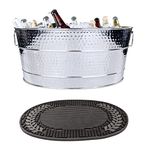 Stainless Steel Beverage Tub + Insulated Multi-Functional Bar Mat for Parties & Events - Wedding Gifts, Anniversary, Wine Nights (6-Gallon), Large Ice Bin for Drinks with Rubber Drying Mat Set