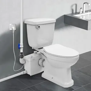 High Power 800Pro Macerating Toilet with Pump for Basement Upflush System, 4 Ports & 2 Discharge Outlets for Household Residential Compact Space Use, Two-Piece Elongated Toilet Kit, 36 ft Vertically