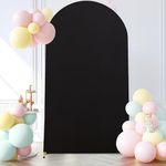 7.2FT Black Arch Backdrop Cover - Spandex Fitted Wedding Arch Stand Covers Round Top Chiara Arch Backdrop Cover for Birthday Party Banquet Photo Background Decoration