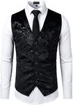 PARKLEES Mens Luxury Metallic Paisley Gold Printed Waistcoat Shiny Wedding Prom Party Vest for Suit or Tuxedo Black M