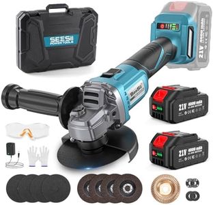 SEESII Meuleuse d'angle sans fil 125 mm, 2 x 4000 mAh Meuleuse d'angle Électrique Sans Balais 10 000 tr/min Avec 4 Roues de Coupe, 4 Roues à Lamelles, 1 Roue de Sculpture sur bois pour couper