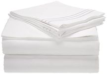 CELINE LINEN 1800 Series Egyptian Quality Super Soft Wrinkle Resistant & Fade Resistant Beautiful Design on Pillowcases 4-Piece Sheet set, Deep Pocket Up to 16inch, California King White