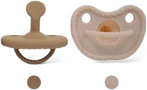 Mila & Lulu Orthodontic Silicone Pacifiers (Set of 2) – 100% Food-Grade, One-Piece Design, Soft Orthodontic Nipple, Airflow Shield, Multi-Use Pacifier & Teether for 0+ Months - Hazel/Beige
