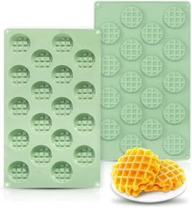 QELEG 2pcs Silicone Wax Melt Molds, 18 Cavities Mini Eggo Waffle Mold for Cookie, Chocolate, Candy and Gummy Mold