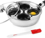 Modern Innovations Egg Poacher Pan for Perfect Poached Eggs, Nonstick Cups Poached Egg Maker Pan, Stainless Steel Easy Egg Cooker, Poaching Eggs Benedict Maker, Silicone Spatula