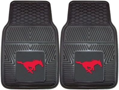 FANMATS 13010 SMU Mustangs 2-Piece Heavy Duty Vinyl Car Mat Set, Front Row Floor Mats, All Weather Protection, Universal Fit, Deep Resevoir Design