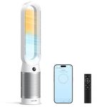 KOMORE 3-in-1 Bladeless Tower Fan & Air Purifier & Heater Combo, Tower Fan with 8 Speeds, App Control, Silen DC Motor, 80°Oscillating Standing Bladeless Fan, 9H Timer, Cooling Fans for Bedroom, Office