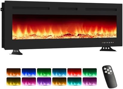 Garvee 60 Inch Electric Fireplace Inserts - 1500/750W Ultra Narrow Frame Wall Mounted Fireplaces with 3 Heating Modes - 12 Flame Colors, Remote Control/Timer, Touch Screen, Low Noise
