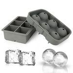 Ticent & Co Ice Cube Trays Silicone - Whiskey Sphere Ice Ball Maker with Lid & Large Square Ice Cube Moulds for Cocktails & Bourbon - Set of 2 Grey