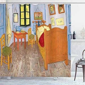 ABAKUHAUS Arte Tenda da Doccia, Pittura di stanza interna, Tessuto Set di Decorazioni per il Bagno con Ganci, per la vasca da bagno, 175 cm x 200 cm, Albicocca