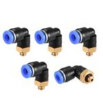 uxcell Push to Connect Tube Fitting Male Elbow 6mm Tube OD x M5 Thread Pneumatic Air Push Fit Lock Fitting Blue 5pcs