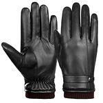 ULSTAR Winter Gloves for Men, Touchscreen PU Leather Windproof Thick Warm Lined Gloves (Black, Large)