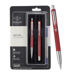 Parker Vector Standard Chrome Trim Roller Ball Pen + Ball Pen| Red Body Color| Ink Color - Blue | Gift For Employees | Unique Gifts For Entrepreneurs