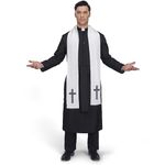 Spooktacular Creations Adult Men’s Black Priest Father Robe Stole, Priest Costume for Halloween Dress Up Party Cosplay M