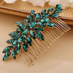 Chargances Crystal Bridal Hair Comb Malachite Green Wedding Rhinestonel Hair Side Comb Fashion Hair Clip Handmade Hair Accessories for Bride Wedding Prom Flower Girl Headpieces (Malachite green)