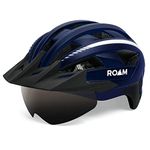 Roam: Road Bike Helmet With Sun Visor and LED Light - Durable Mountain Bike Accessories for Adult Women and Men - 1 Size Fits All (Adjustable) - Detachable Magnetic Goggles - Multi Flash Bike Light