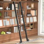 8FT Aluminum Rolling Library Ladder, 4FT Sliding Track Kit with Handrail