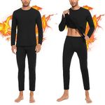 SIMIYA Men's Thermal Underwear Set Base Layer Long Sleeve Top Ultra Soft Long Johns Fleece Thermals Leggings for Winter Workout(2pcs Black,L)