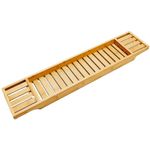 Almineez Luxury Bamboo Wood Bath Tub Caddy Rack Tray, Water Resistant Bathroom Shelf Tidy Tray Storage Shelf Organiser (Natural)