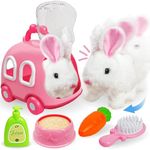 SMILESSKIDDO Hopping Bunny Toys for Girls - Electronic Jumping Rabbit with Wiggle Ears Twitch Nose, Storage Cage and Accessories, Interactive Pet Gifts for Toddlers 2 3 4 5 6