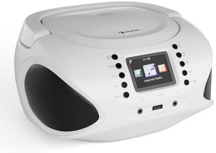 AUNA Roadie Smart Portable CD Player – Bluetooth Boombox With Dab+/Fm/Internet Radio, CD/Mp3 Player, 2.4" Tft Display, Battery Operated, 3W Speakers, Aux/Usb, White
