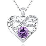 Momlovu Birthstone Necklaces for Women-Infinity Heart Necklace 925 Sterling Silver with 2 Carat (8MM) CZ Diamond, Mothers Day Christmas Birthday Wedding Gifts Women Wife Her-Amethyst