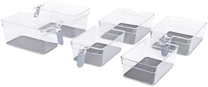 Internet's Best Kitchen Pantry Organizer Bins Set with Handles - 6 Piece Set - Pantry Fridge Freezer Storage Cabinet Containers - Silicone Non Slip Tray Feet - Clear Acrylic Holders