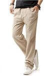 HOEREV Men Casual Strandhosen Leinen Hose L (Taille 36-38"), Beige