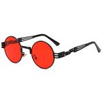 Vintage Round Sunglasses Men Black Retro Punk Sun Glasses Women Summer 2018 (black with red)