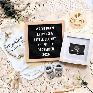 Pregnancy Announcement, Baby Announcement Ideas Set Include Felt Letter Board, Baby Onesie, Booties, Photo Frame, Wooden Sign and Bear Plush, Pregnancy Announcement Photo Props Coming Soon Baby Announcement