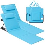 SONGMICS Set of 2 Folding Beach Sunloungers, Deck Beach Chairs Mats, Reclining Backrest, Lightweight Portable with Handle, for Camping Garden Pool, 158 x 55 cm, Sky Blue GCB251Q01