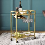 MAHANCRIS Bar Cart for The Home, Gold Serving Cart with Wine Rack and Glass Holder, 2-Tier Glass Bar Cart on Wheels, Rolling Serving Cart for Kitchen, Dining Room, Club, Bar, Gold RCJ63B01Z