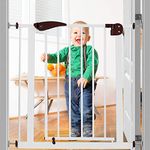 Safe-O-Kid® Adjustable 1-Year Warranty Baby Safety Gate (75-85 cm) – Durable Metal Child Gate for Kids, Dog Gate, Baby Gate with 2-Way Auto-Close, Secret Lock, No Drill Required (Brown)
